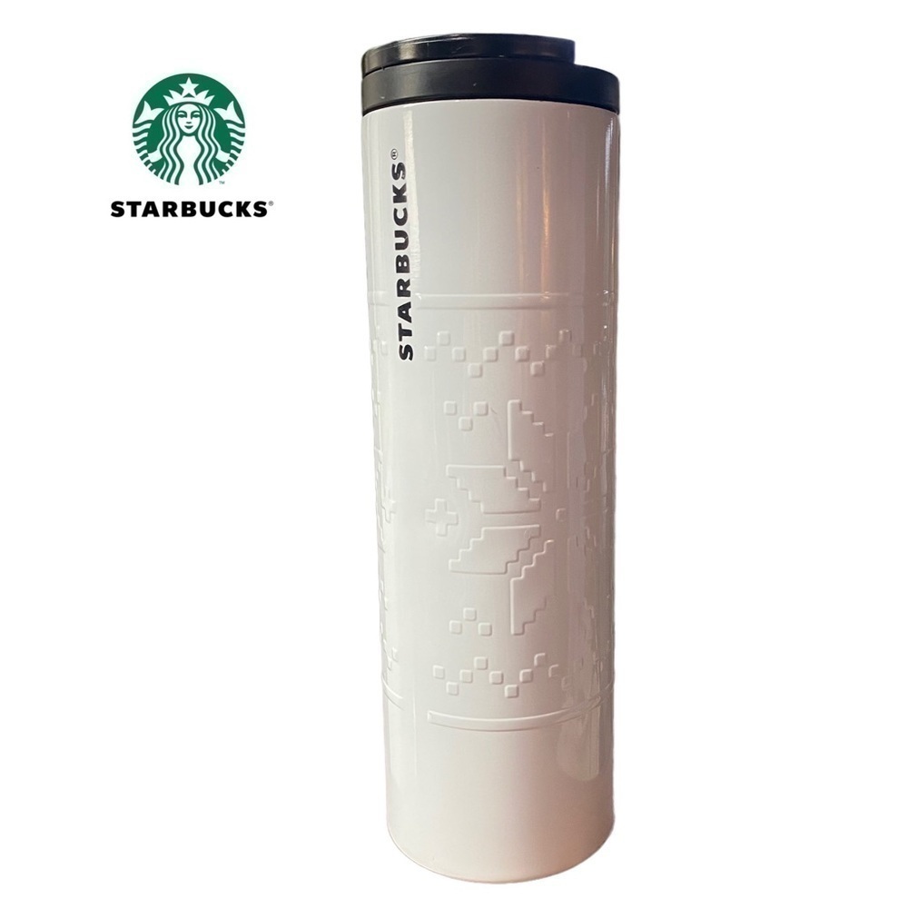 STARBUCKS 2015 Troy White Fair Isle White Stainless Steel Skinny Tumbler 16 oz